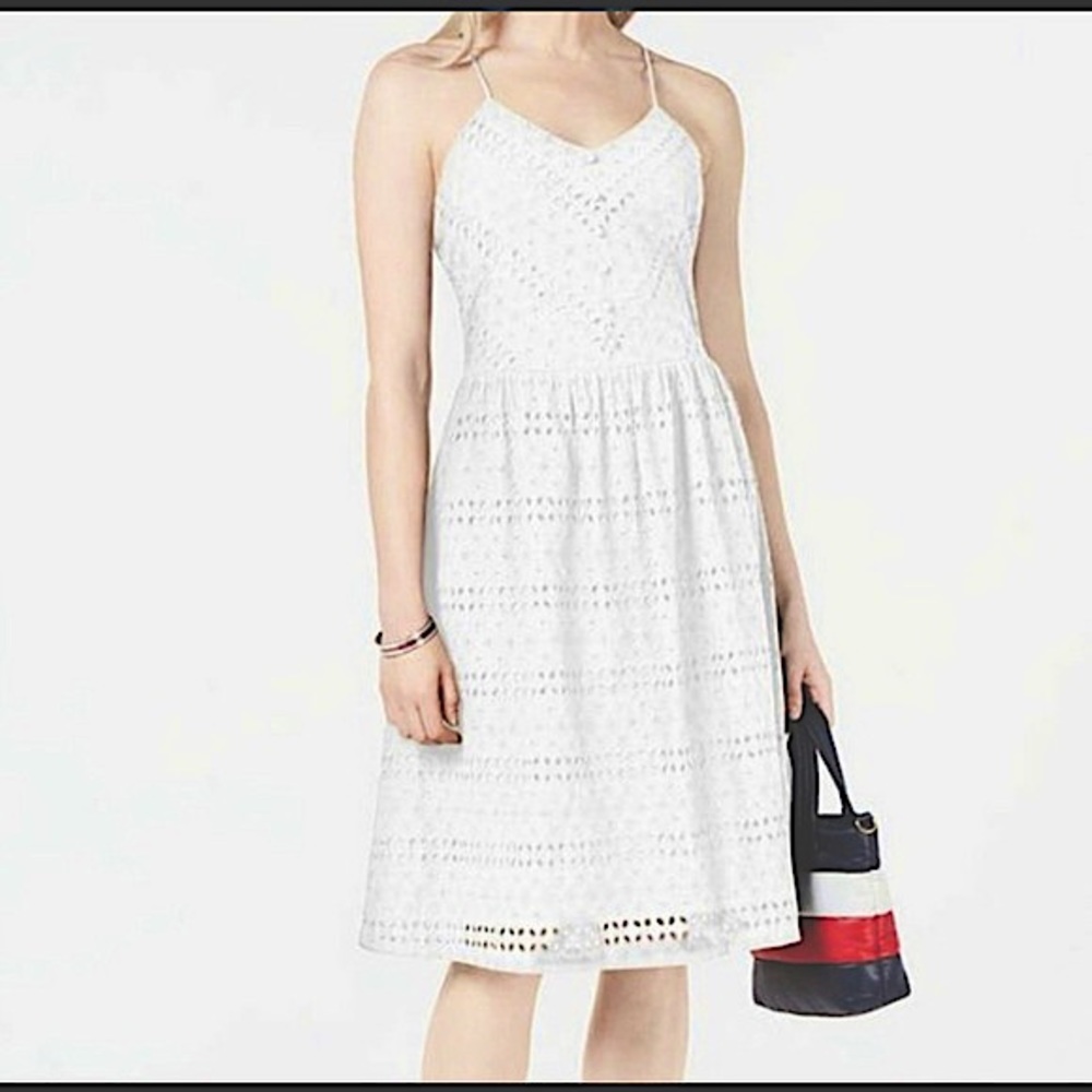 Tommy Hilfiger white eyelet-dress size 14